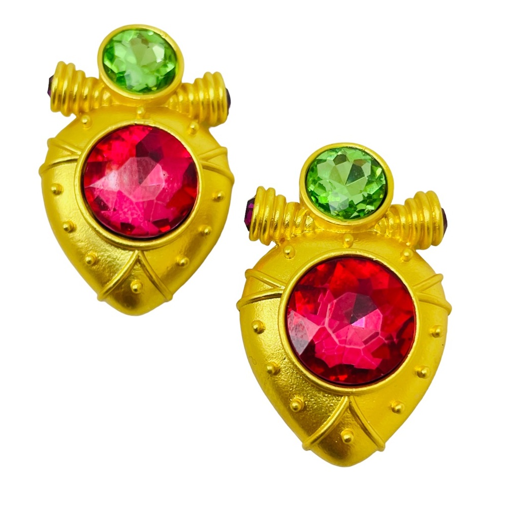 NEW vintage runway style glass gold plated earrings